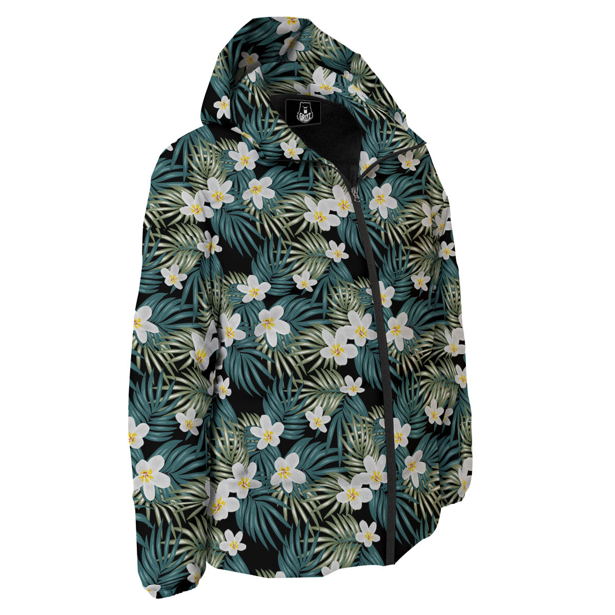 Frangipani Flower Print Pattern Down Jacket-grizzshop