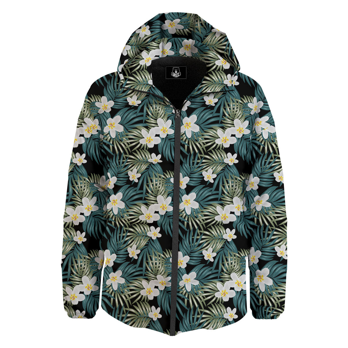 Frangipani Flower Print Pattern Down Jacket-grizzshop