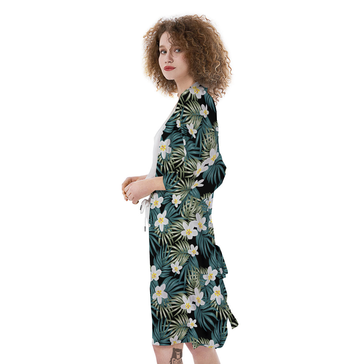 Frangipani Flower Print Pattern Kimono-grizzshop