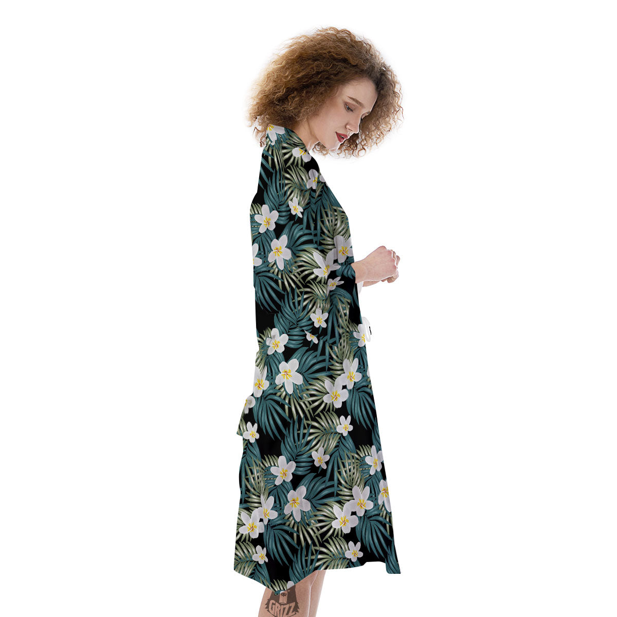Frangipani Flower Print Pattern Kimono-grizzshop
