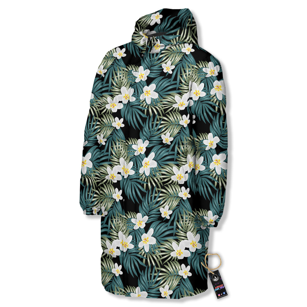 Frangipani Flower Print Pattern Long Down Jacket-grizzshop