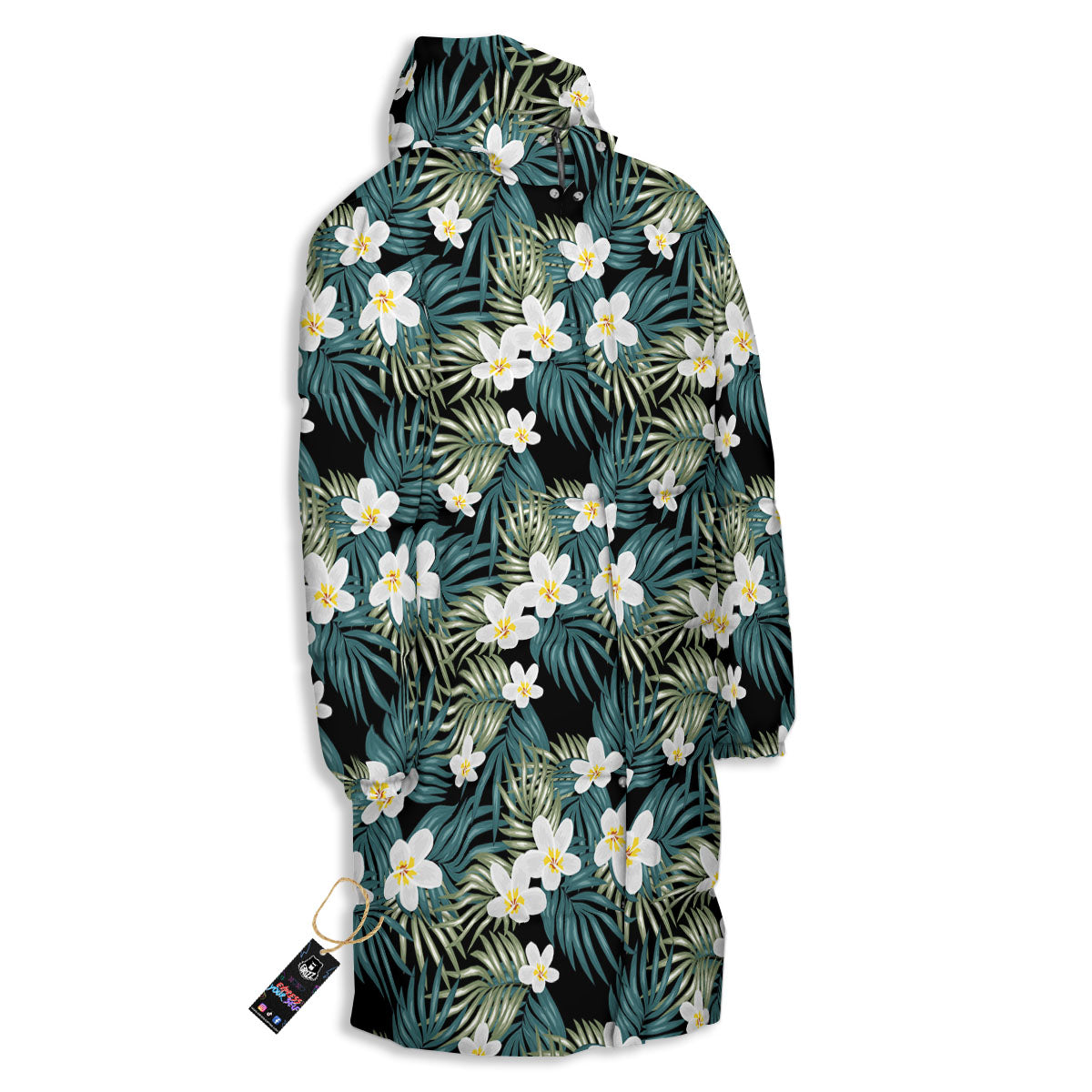 Frangipani Flower Print Pattern Long Down Jacket-grizzshop