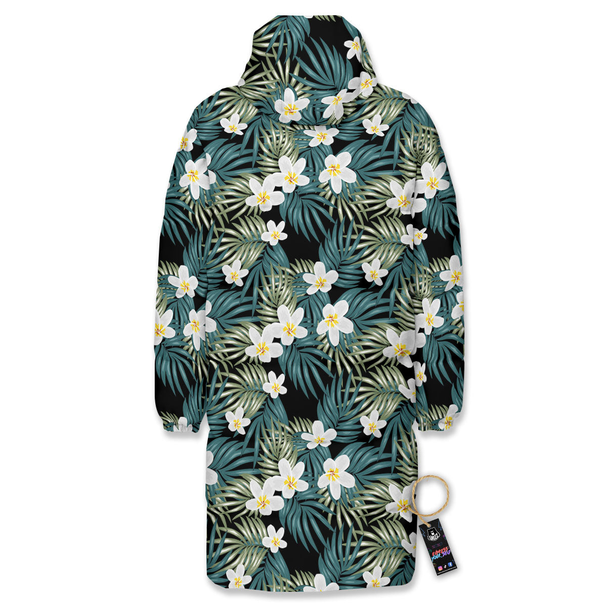 Frangipani Flower Print Pattern Long Down Jacket-grizzshop