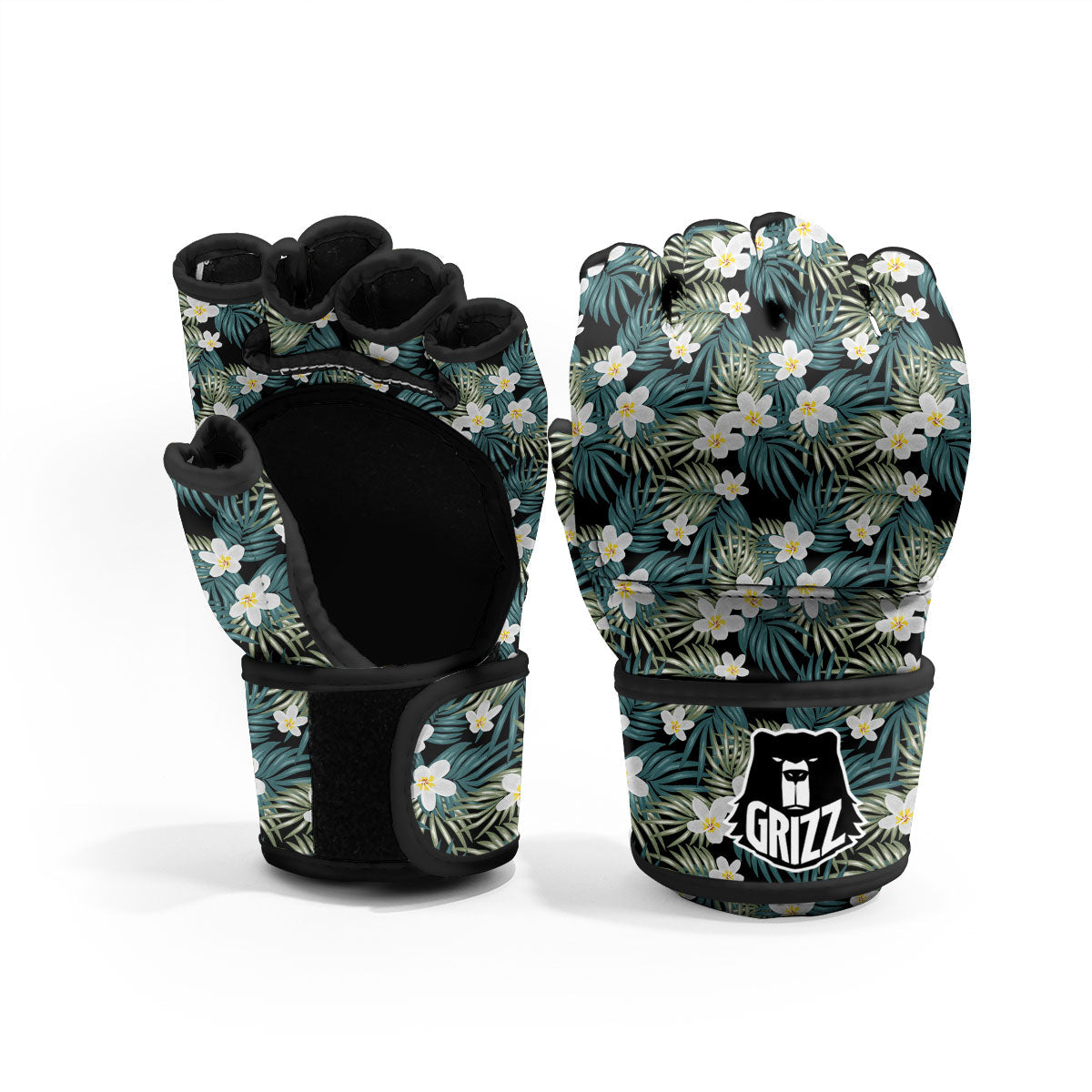 Frangipani Flower Print Pattern MMA Gloves-grizzshop