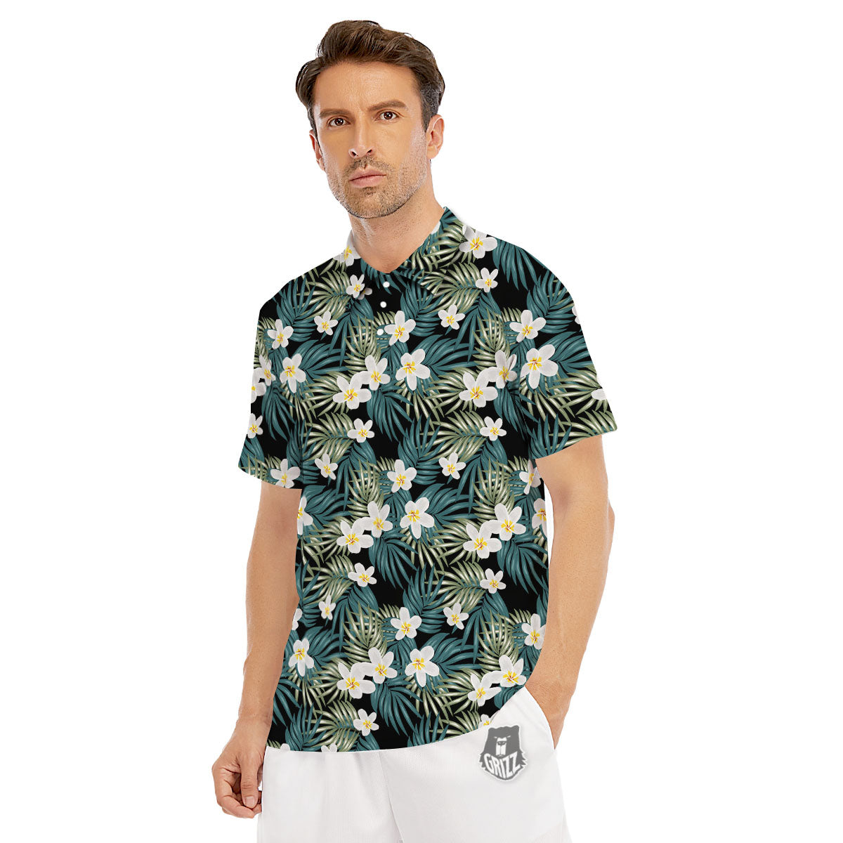 Frangipani Flower Print Pattern Men's Golf Shirts-grizzshop