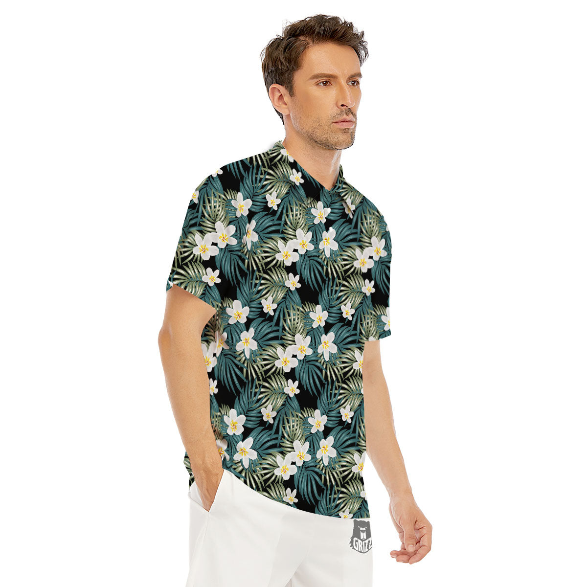 Frangipani Flower Print Pattern Men's Golf Shirts-grizzshop