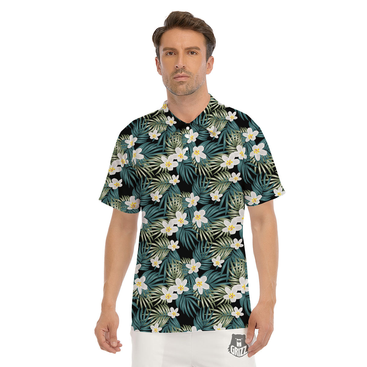 Frangipani Flower Print Pattern Men's Golf Shirts-grizzshop