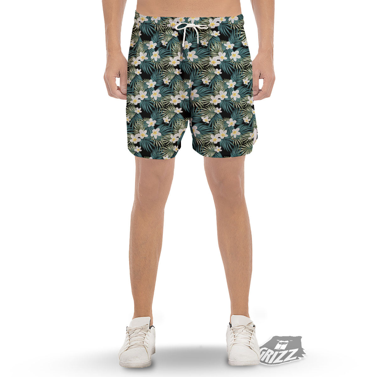 Frangipani Flower Print Pattern Men's Gym Shorts-grizzshop