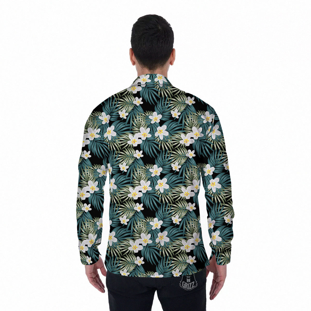 Frangipani Flower Print Pattern Men's Long Sleeve Shirts-grizzshop
