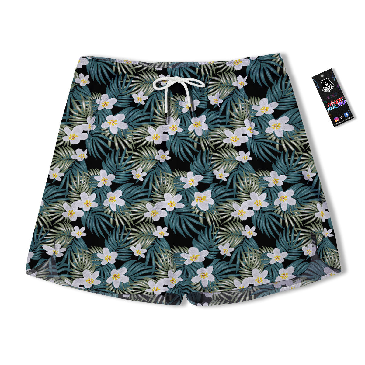 Frangipani Flower Print Pattern Men's Running Shorts-grizzshop
