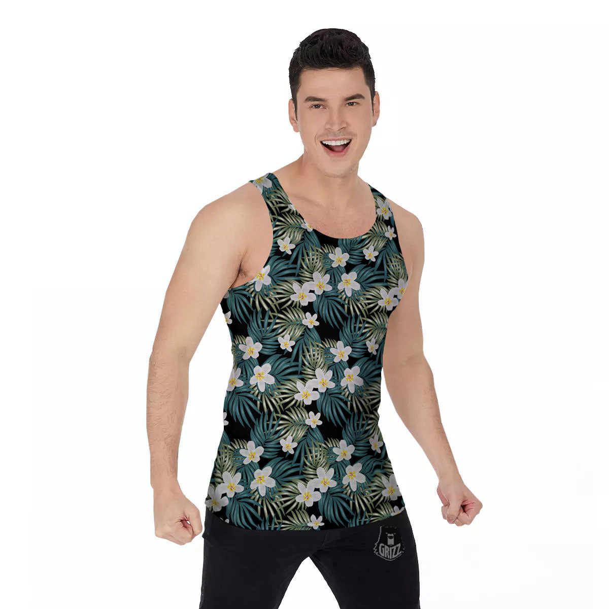 Frangipani Flower Print Pattern Men's Tank Top-grizzshop