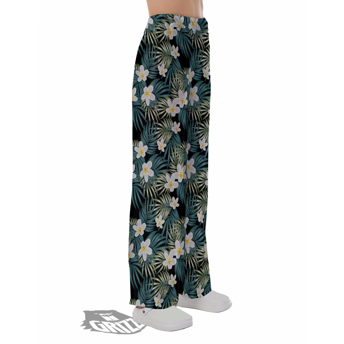 Frangipani Flower Print Pattern Pajama Pants-grizzshop
