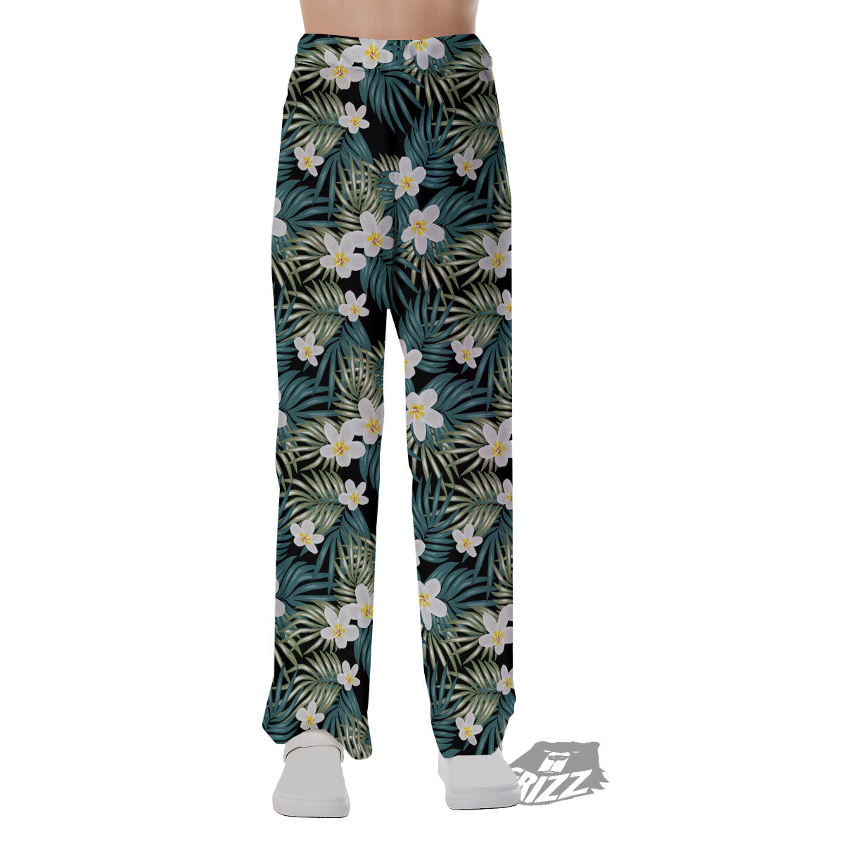 Frangipani Flower Print Pattern Pajama Pants-grizzshop