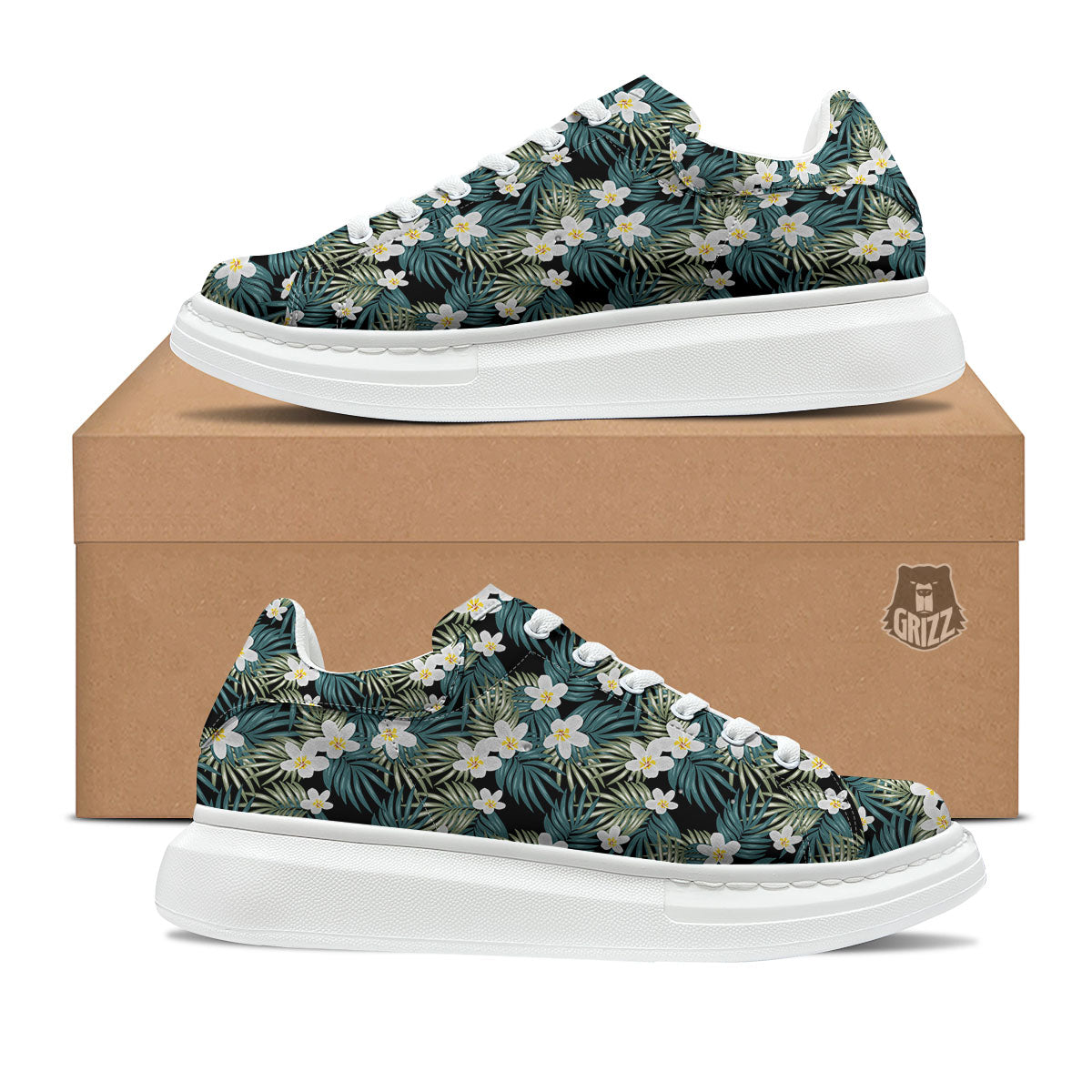 Frangipani Flower Print Pattern Platform Shoes-grizzshop