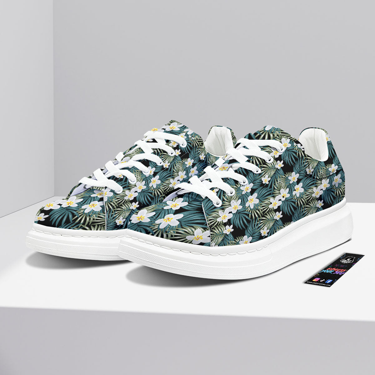 Frangipani Flower Print Pattern Platform Shoes-grizzshop