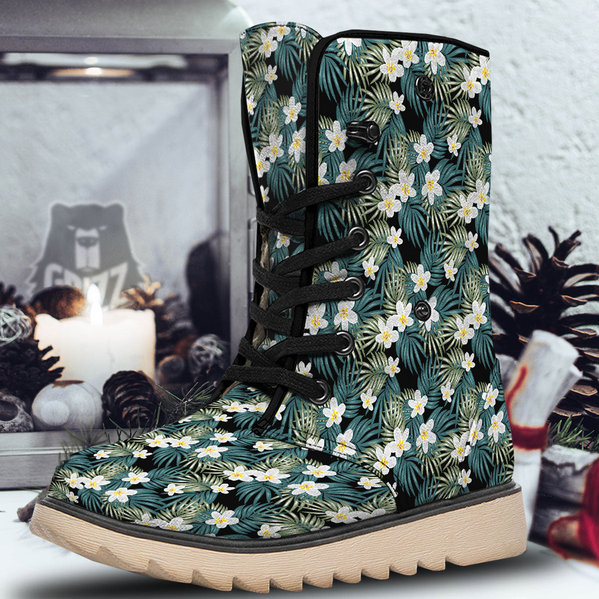 Frangipani Flower Print Pattern Snow Boots-grizzshop