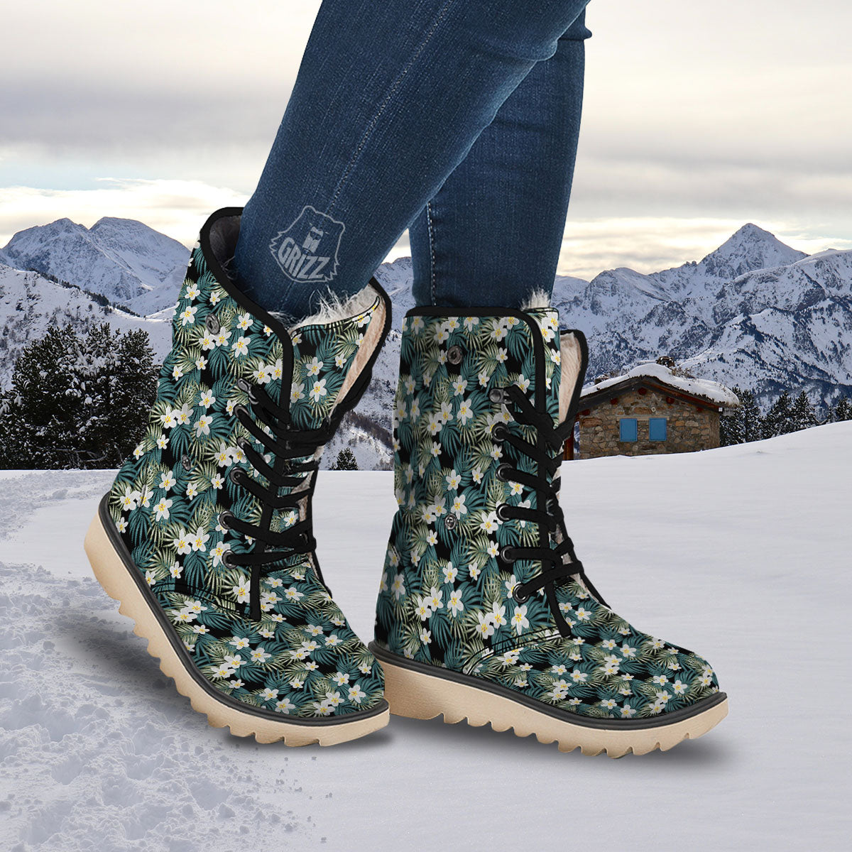 Frangipani Flower Print Pattern Snow Boots-grizzshop