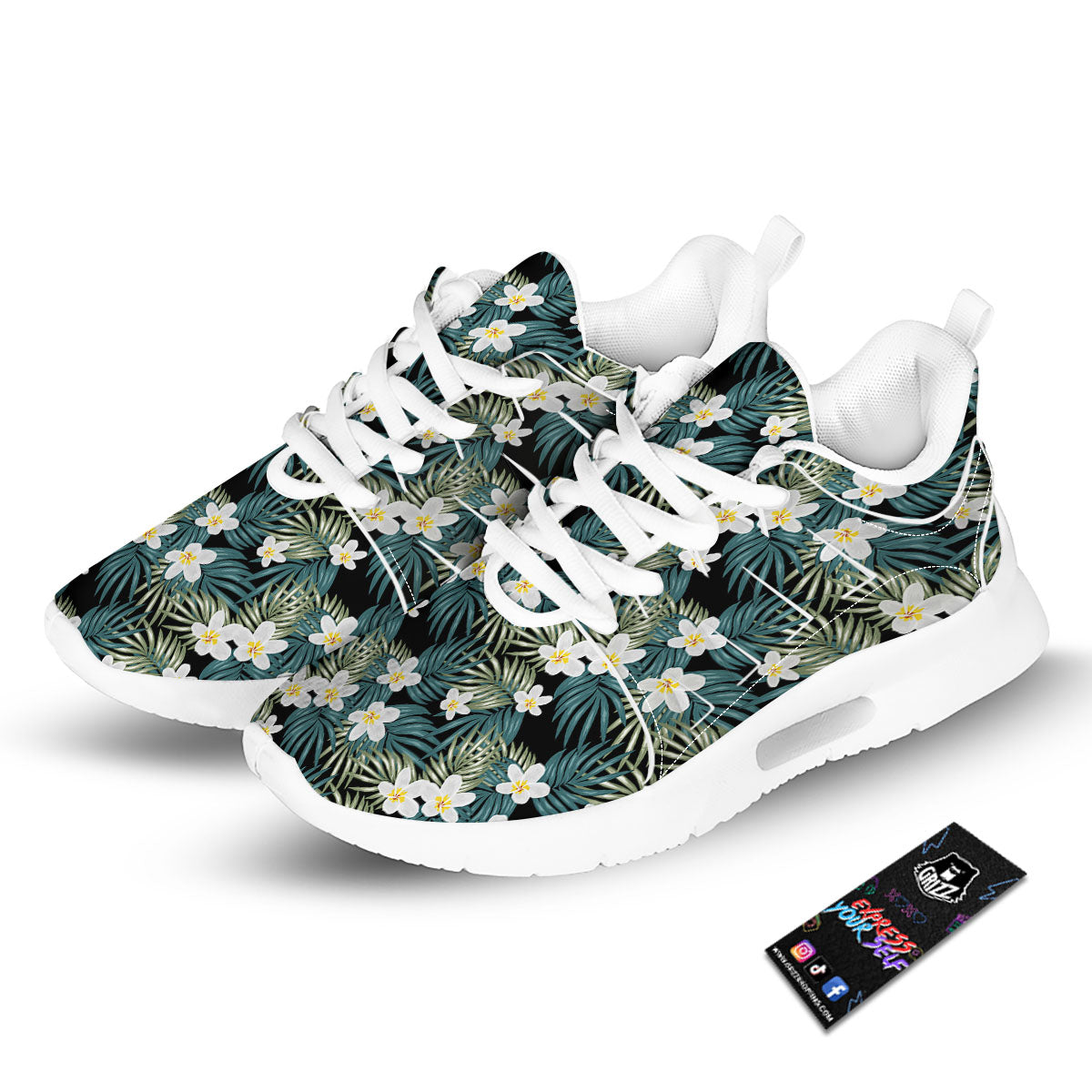Frangipani Flower Print Pattern Tennis Shoes-grizzshop