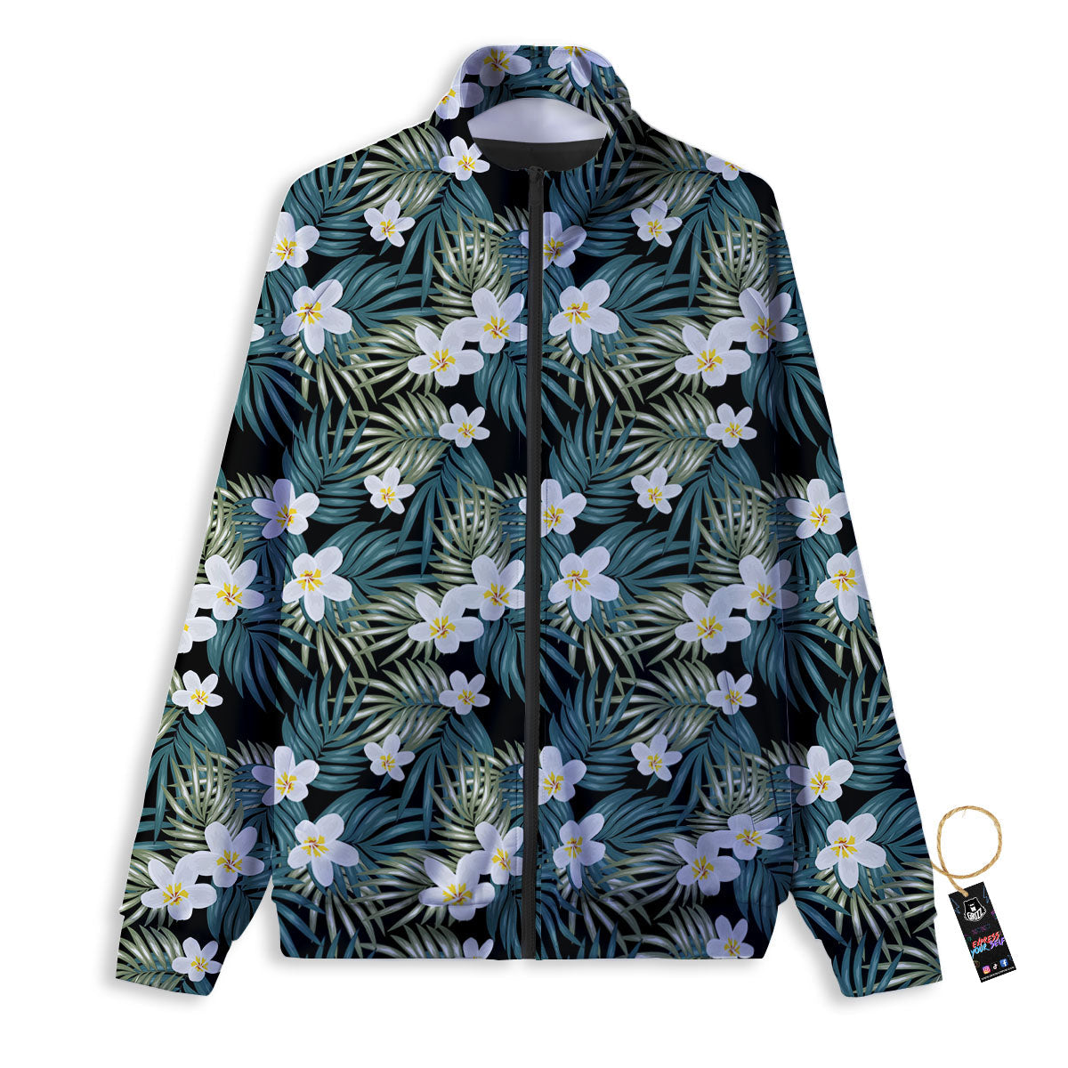 Frangipani Flower Print Pattern Track Jacket-grizzshop
