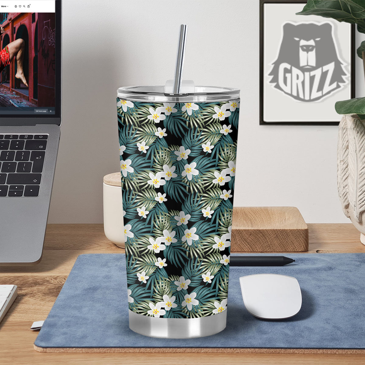 Frangipani Flower Print Pattern Tumbler-grizzshop
