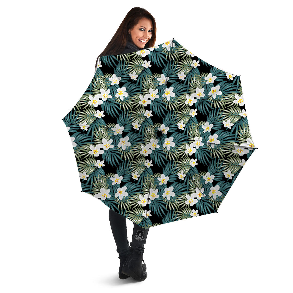 Frangipani Flower Print Pattern Umbrella-grizzshop