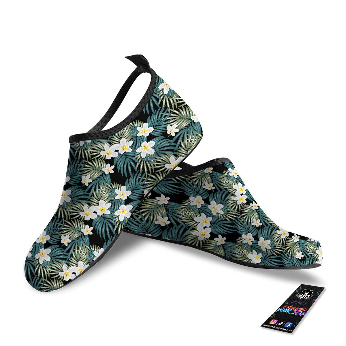 Frangipani Flower Print Pattern Water Shoes-grizzshop