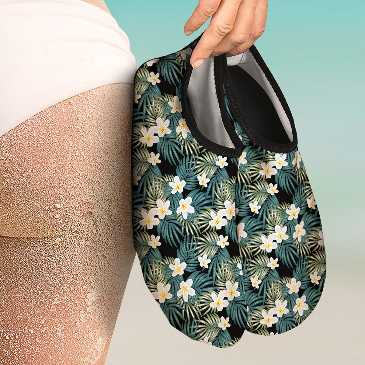 Frangipani Flower Print Pattern Water Shoes-grizzshop