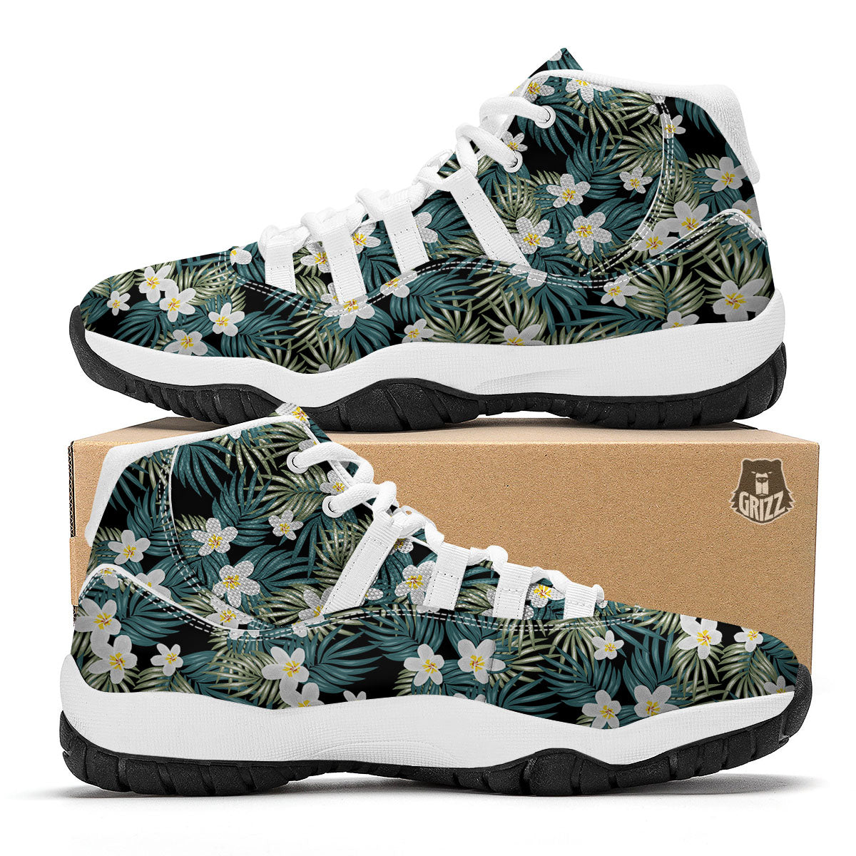 Frangipani Flower Print Pattern White Bball Shoes-grizzshop
