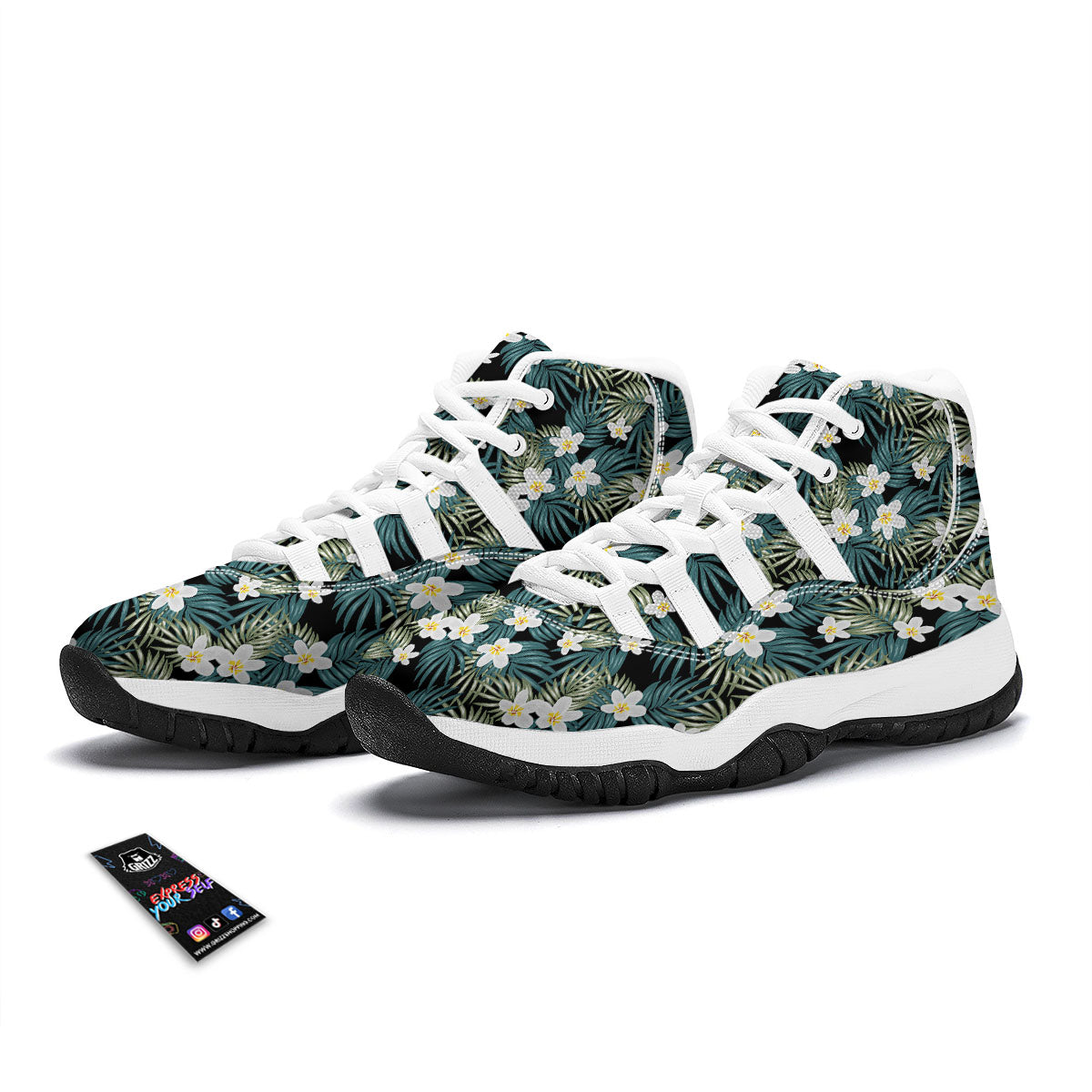 Frangipani Flower Print Pattern White Bball Shoes-grizzshop