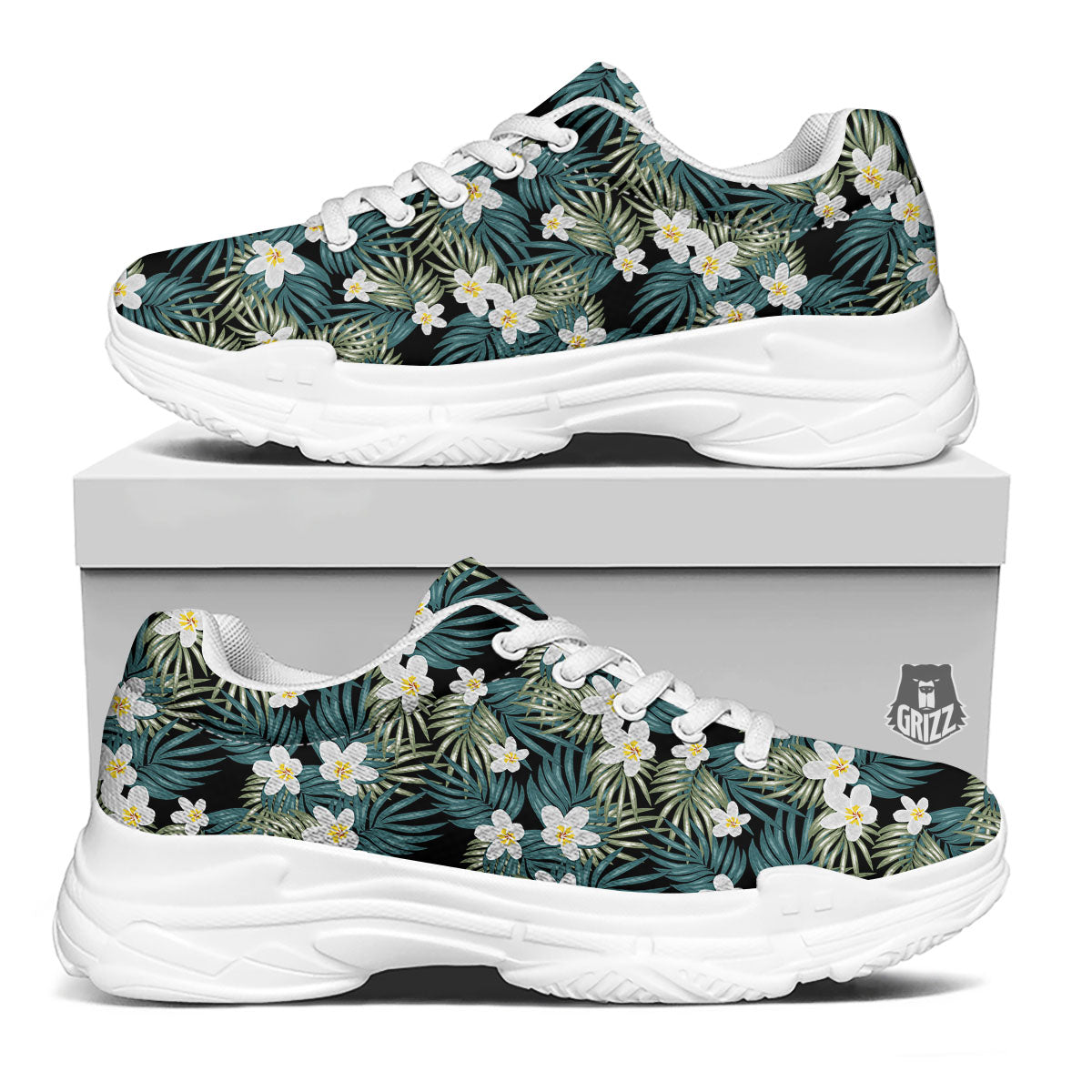 Frangipani Flower Print Pattern White Chunky Shoes-grizzshop