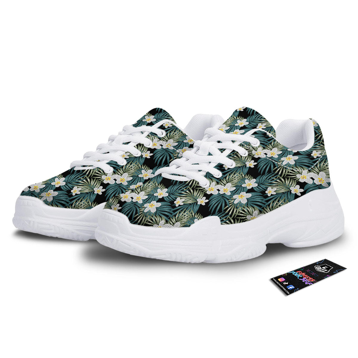 Frangipani Flower Print Pattern White Chunky Shoes-grizzshop