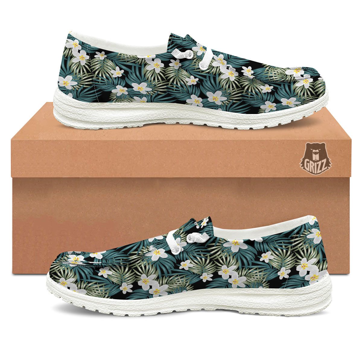 Frangipani Flower Print Pattern White Loafers-grizzshop
