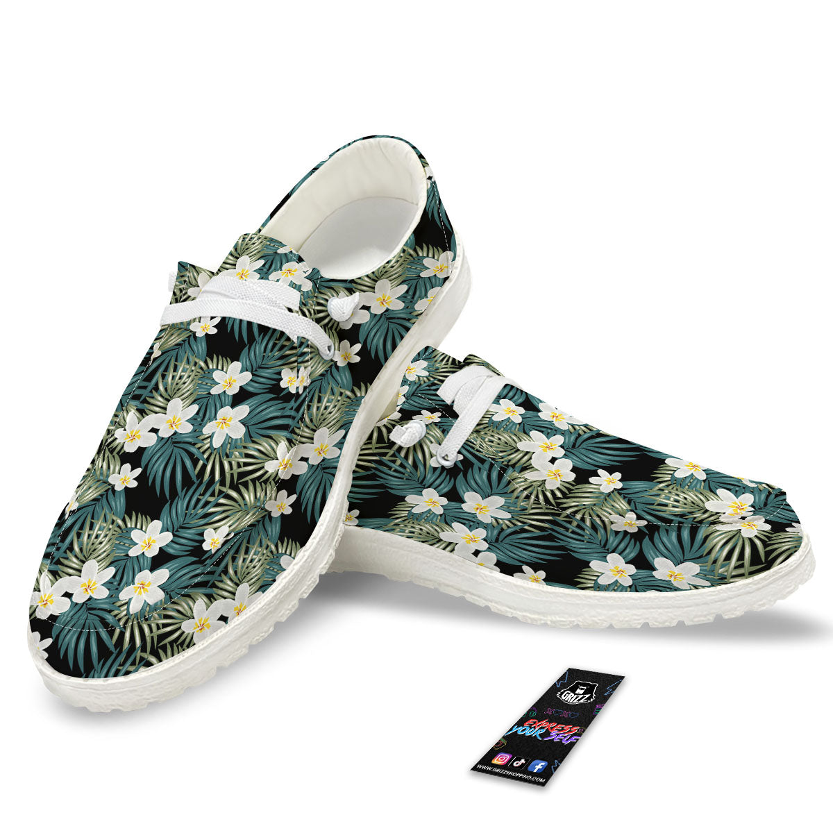 Frangipani Flower Print Pattern White Loafers-grizzshop