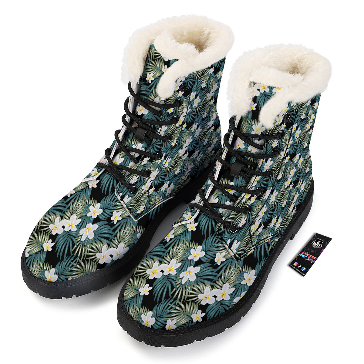 Frangipani Flower Print Pattern Winter Boots-grizzshop