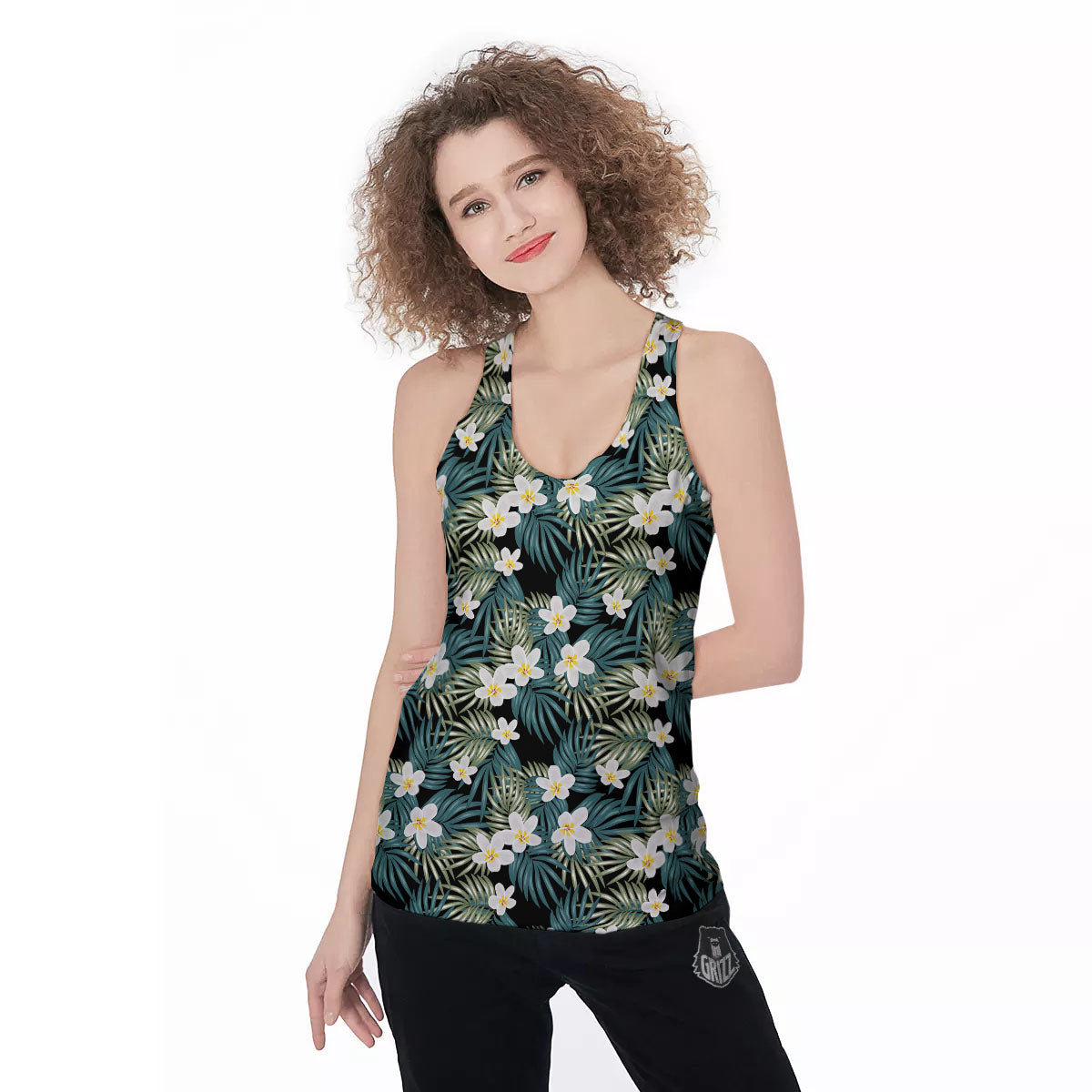 Frangipani Flower Print Pattern Women's Racerback Tank Top-grizzshop