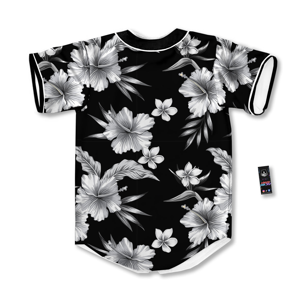 Frangipani White And Black Print Pattern Baseball Jersey-grizzshop