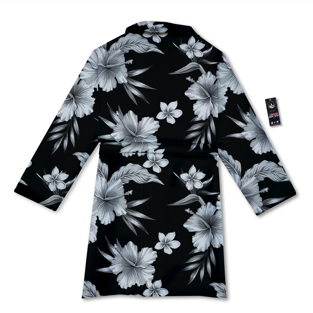 Frangipani White And Black Print Pattern Bathrobe-grizzshop