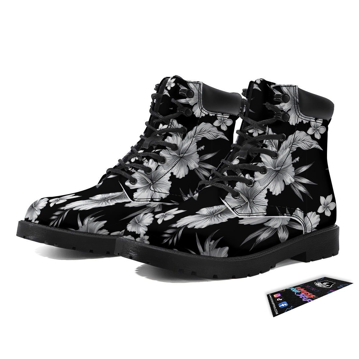 Frangipani White And Black Print Pattern Boots-grizzshop
