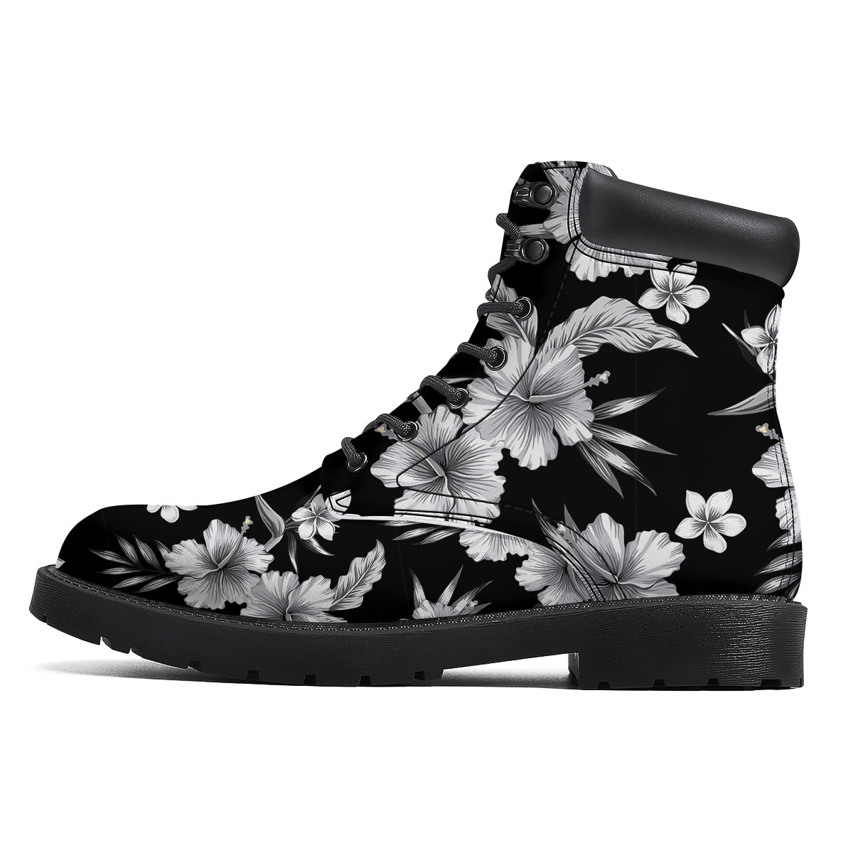 Frangipani White And Black Print Pattern Boots-grizzshop