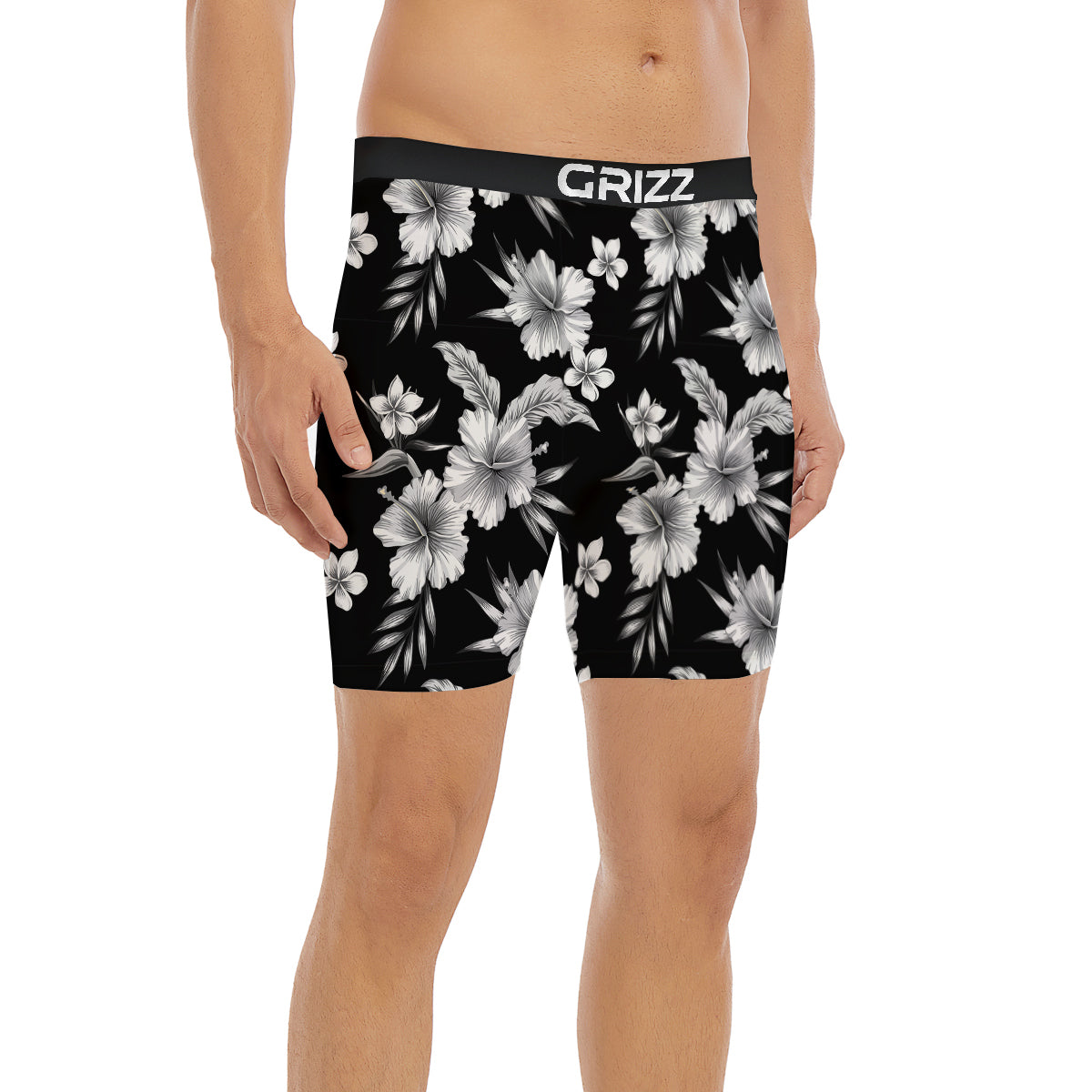 Frangipani White And Black Print Pattern Boxer Briefs-grizzshop