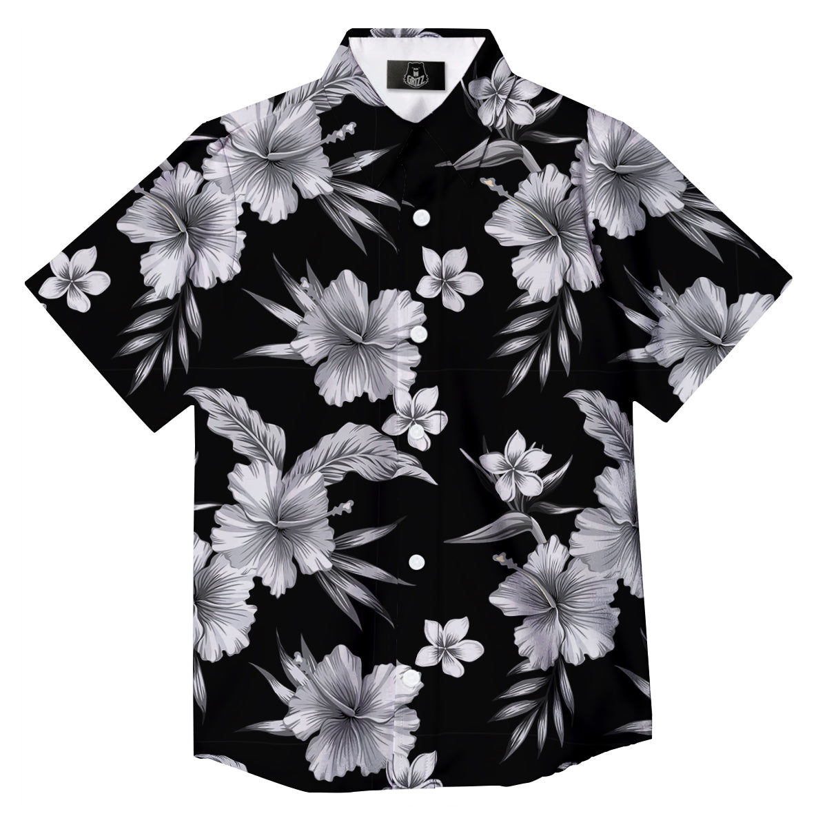 Frangipani White And Black Print Pattern Button Up Shirt-grizzshop