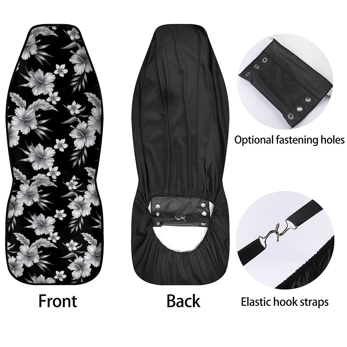 Frangipani White And Black Print Pattern Car Seat Covers-grizzshop