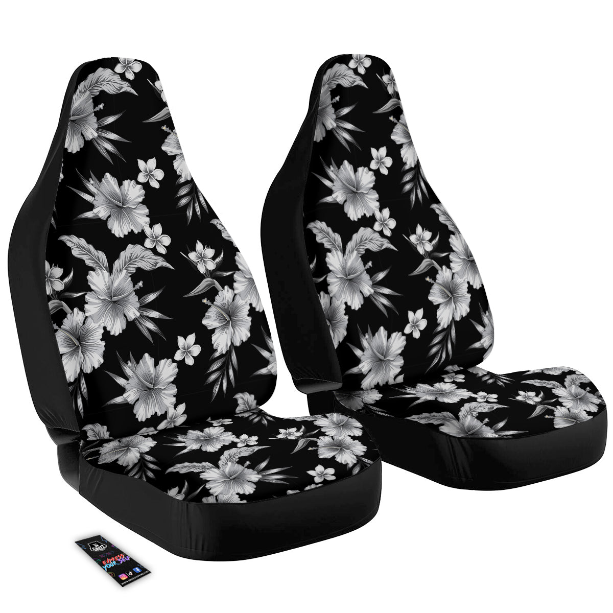 Frangipani White And Black Print Pattern Car Seat Covers-grizzshop