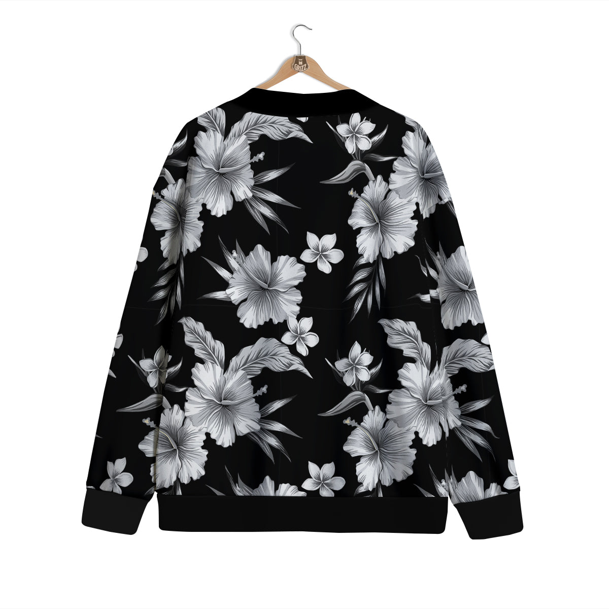 Frangipani White And Black Print Pattern Cardigan-grizzshop