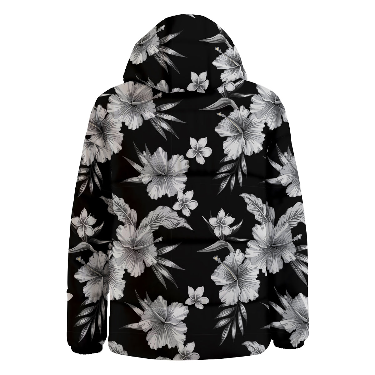 Frangipani White And Black Print Pattern Down Jacket-grizzshop