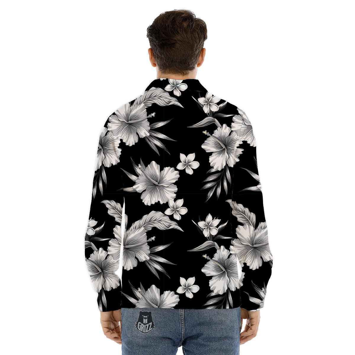Frangipani White And Black Print Pattern Men's Dress Shirts-grizzshop
