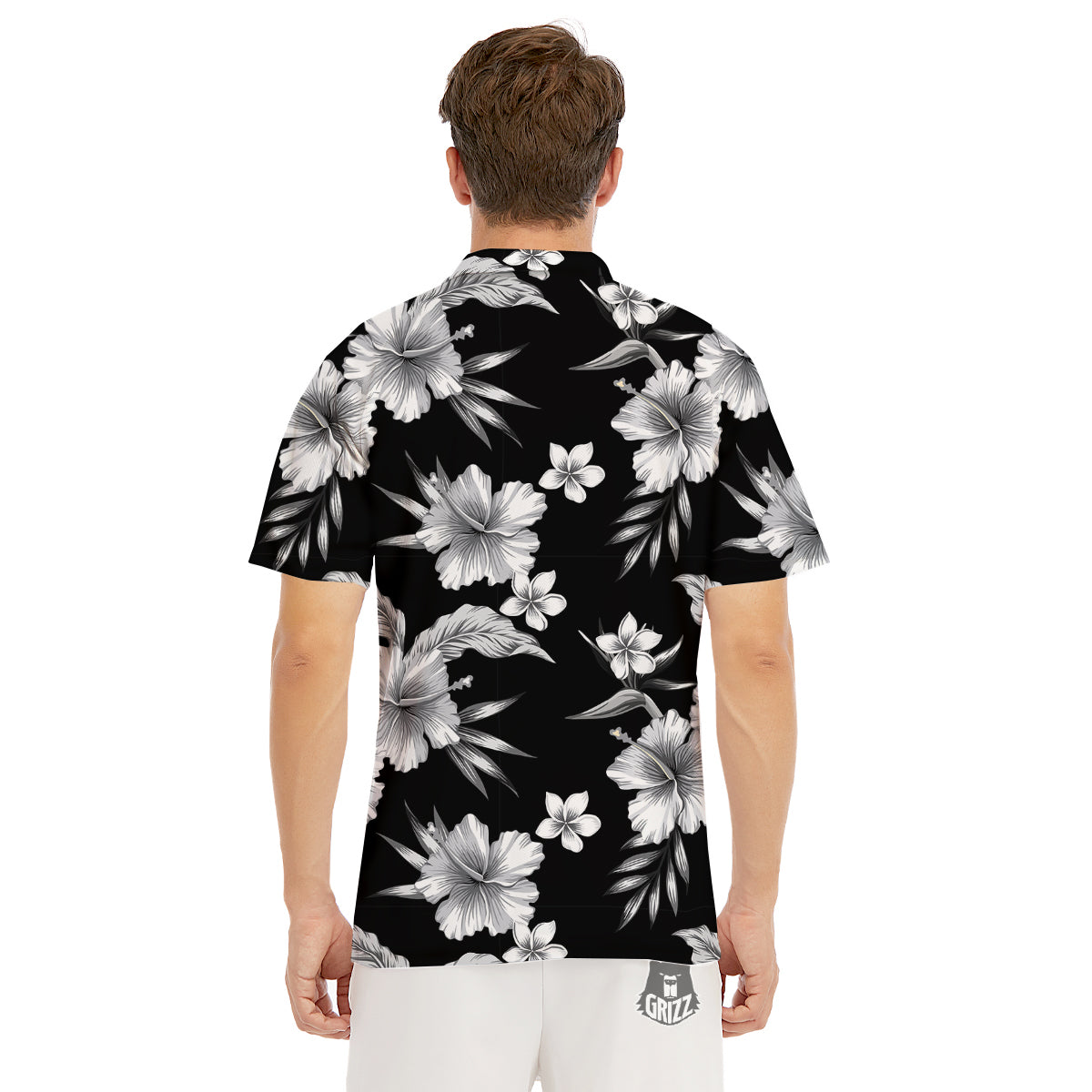 Frangipani White And Black Print Pattern Men's Golf Shirts-grizzshop