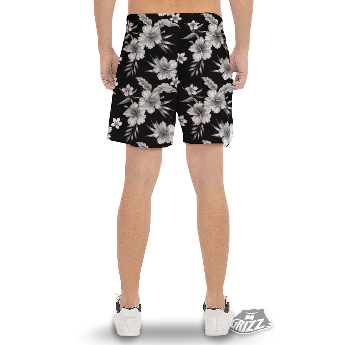 Frangipani White And Black Print Pattern Men's Gym Shorts-grizzshop