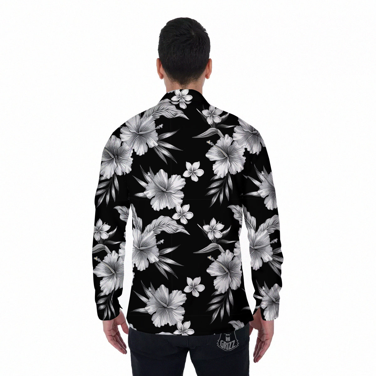 Frangipani White And Black Print Pattern Men's Long Sleeve Shirts-grizzshop