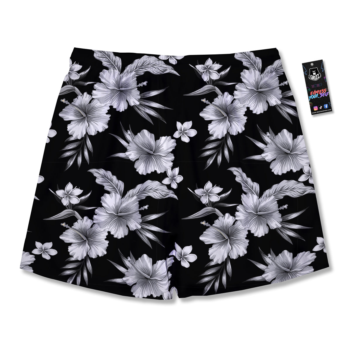 Frangipani White And Black Print Pattern Men's Running Shorts-grizzshop